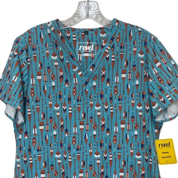 Revel Premium Stretch Bobby Scrub Top Womens Large Ocean Drift Blue New Oars - Picture 3 of 9